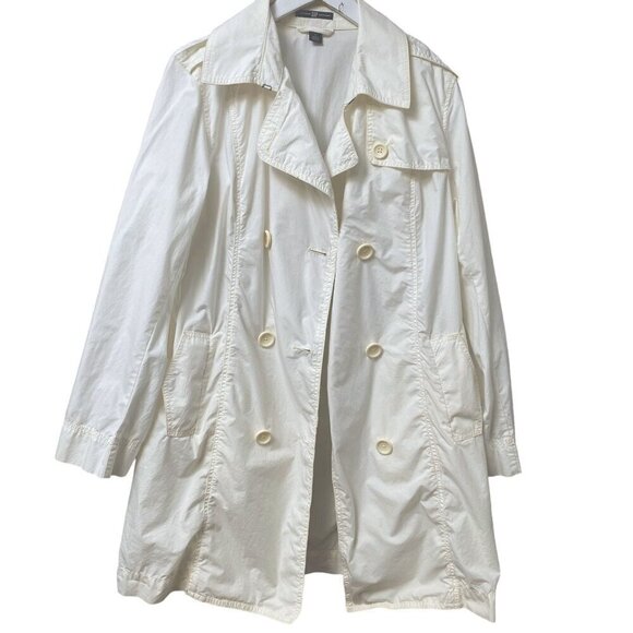 Gap Trenchcoat Size Large Ivory Cream Light Womens Jacket Pea Coat -Imperfect - Picture 5 of 11